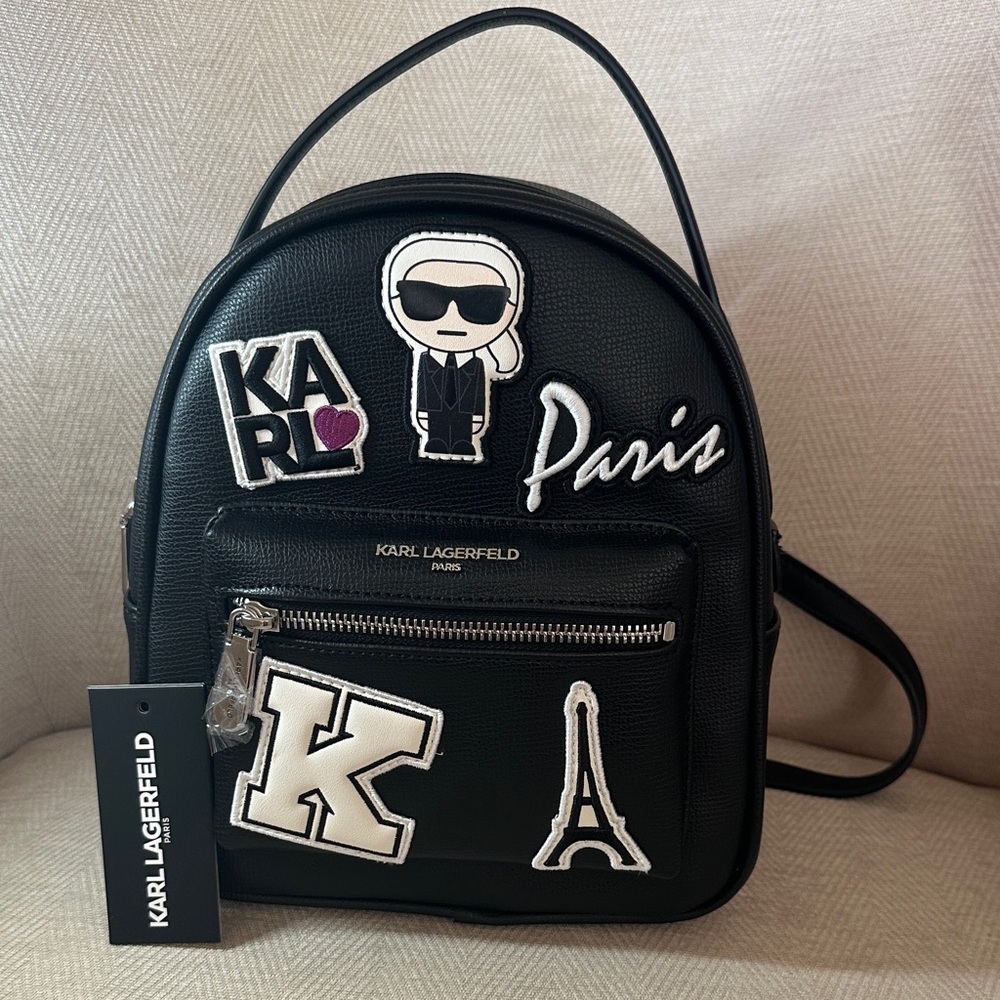 Karl Lagerfeld Black Backpack with Iconic Patches